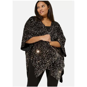 New‎ Torrid Womens Black Sequined Ruana Wrap Cover Up Kimono OSFM Velvet Satin